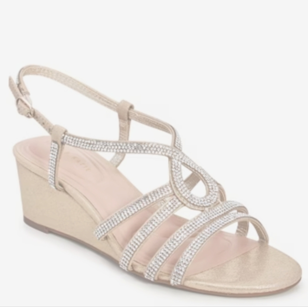 Brand New Kelly & Katie Gold Rhinestone Wedge Sandals